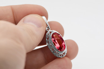 Sterling Silver 925 Ruby Pendant - Elegant Soviet Style Jewelry vpc014s