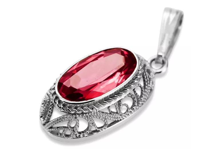 Sterling Silver 925 Ruby Pendant - Elegant Soviet Style Jewelry vpc014s