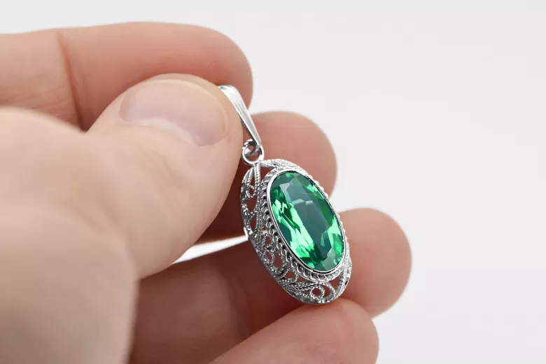 Sterling Silver 925, Emerald Pendant vpc014s