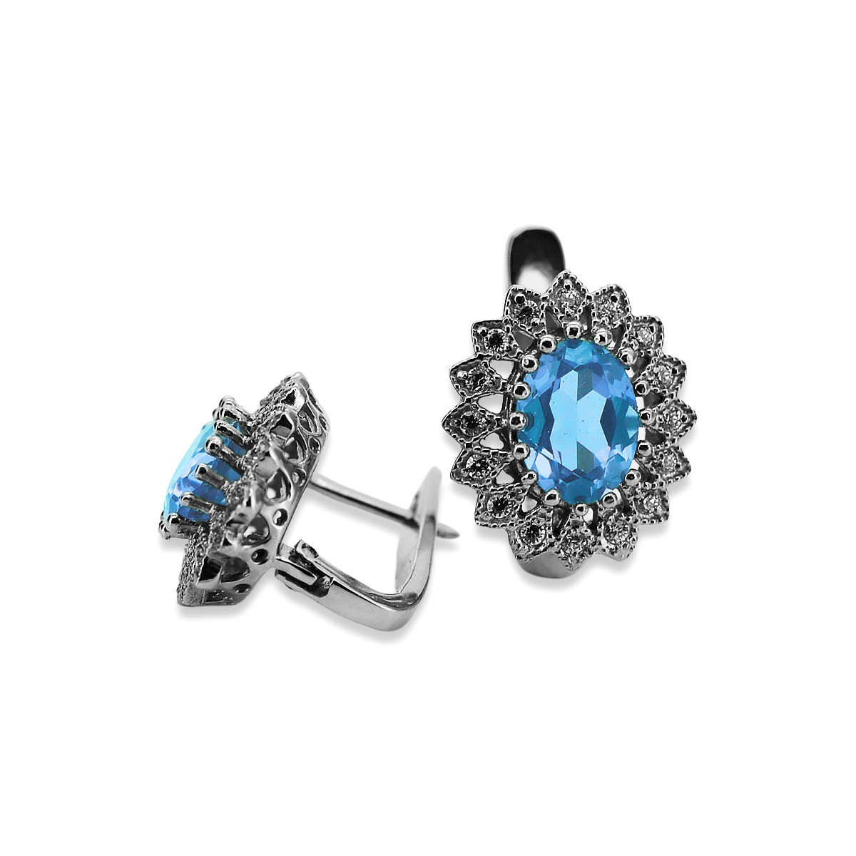 Boucles d'oreilles élégantes en Or blanc 14 carats avec Aigue-marine vec125w Vintage vec125w