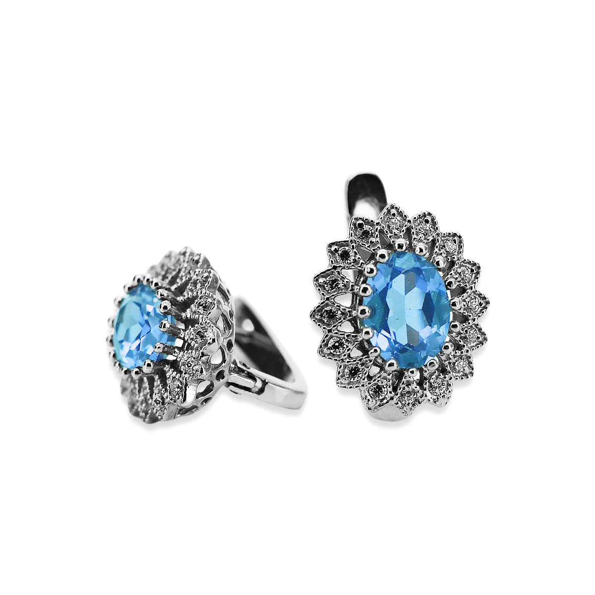 Boucles d'oreilles élégantes en Or blanc 14 carats avec Aigue-marine vec125w Vintage vec125w