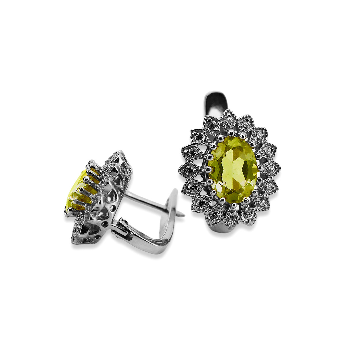 Boucles d'oreilles en or blanc 14 ct avec péridot et topaze. vec125w