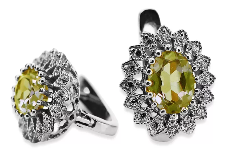 14K White Gold Peridot and Citrine Earrings vec125w