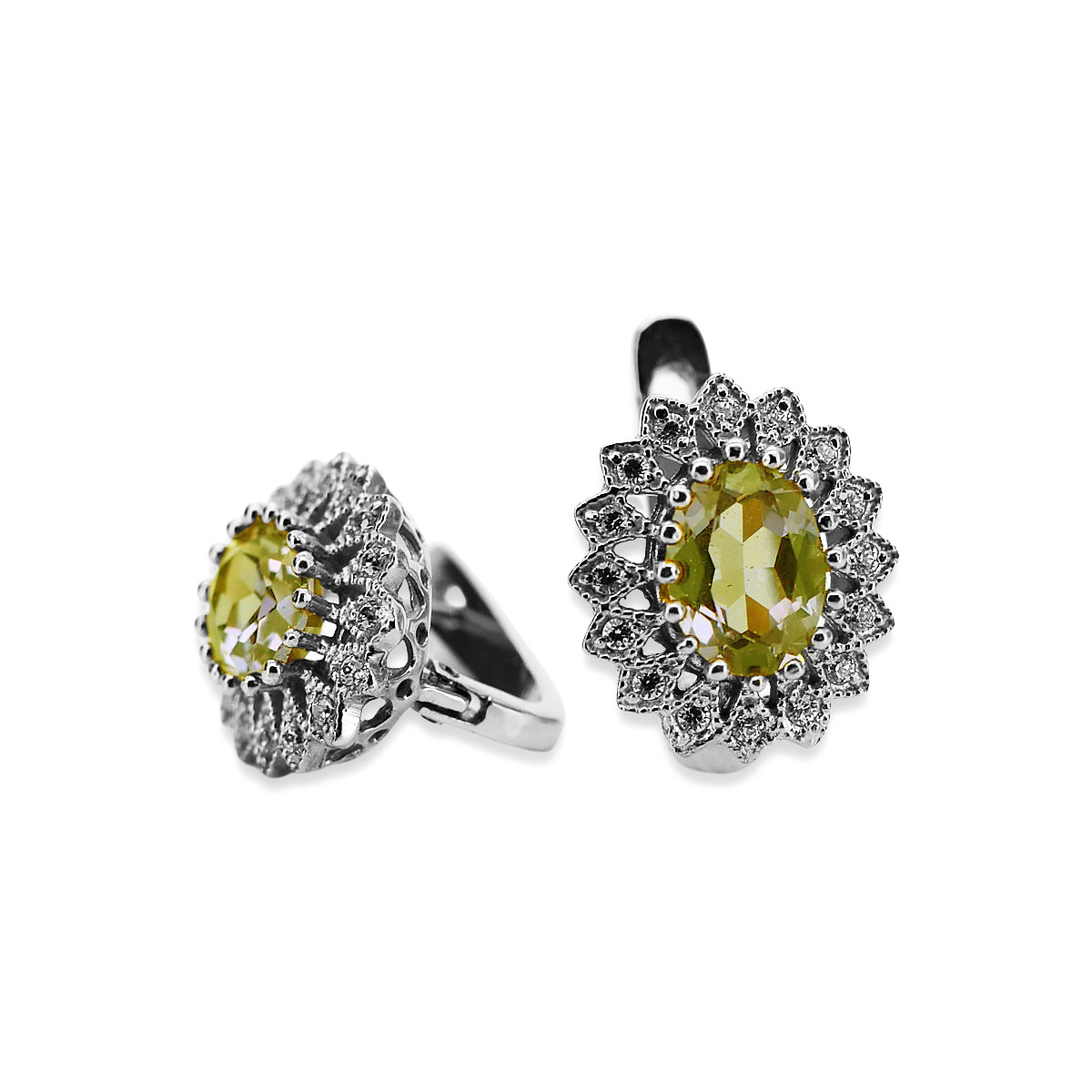 Boucles d'oreilles en or blanc 14 ct avec péridot et topaze. vec125w