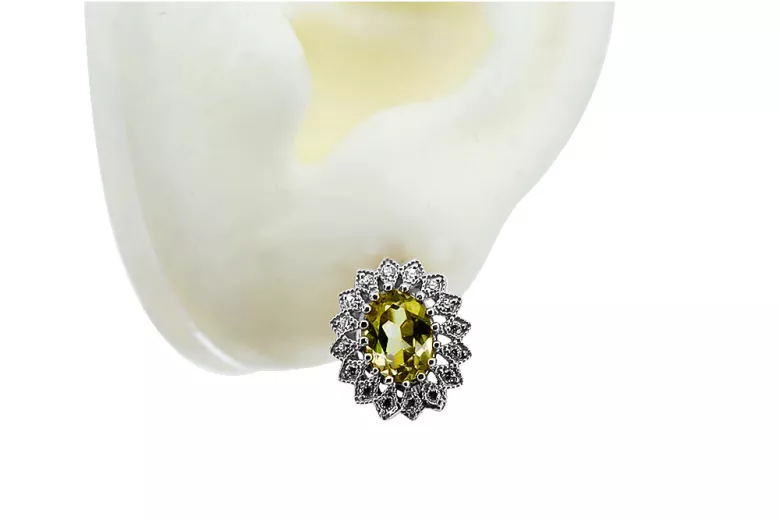 14K White Gold Peridot and Citrine Earrings vec125w