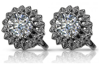 "14K White Gold Zirconia Embellished Earrings VEC125W" Vintage vec125w