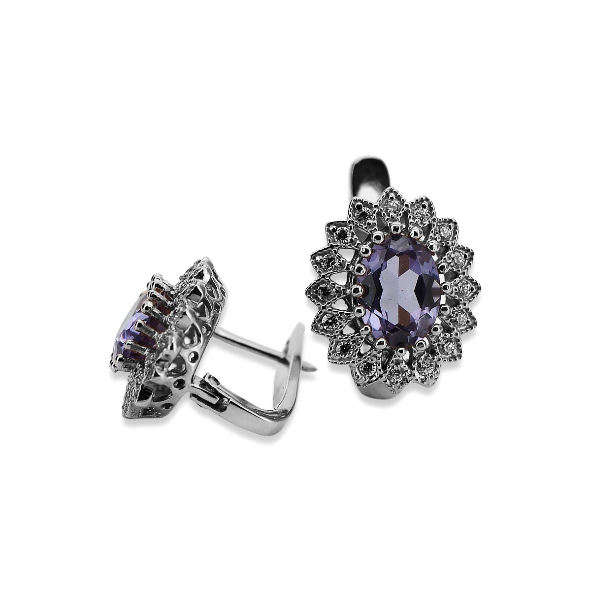 Dazzling 14K White Gold Alexandrite Studded Earrings vec125w vec125w