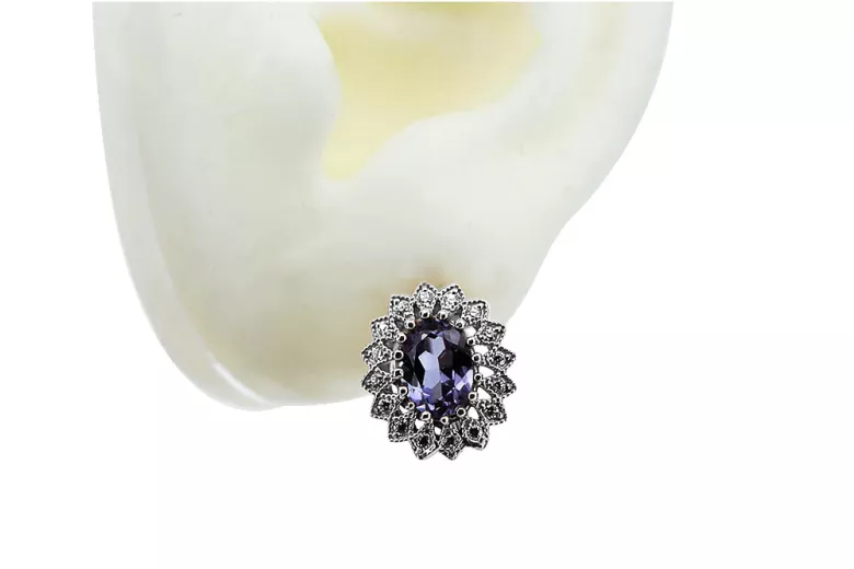 Dazzling 14K White Gold Alexandrite Studded Earrings vec125w vec125w