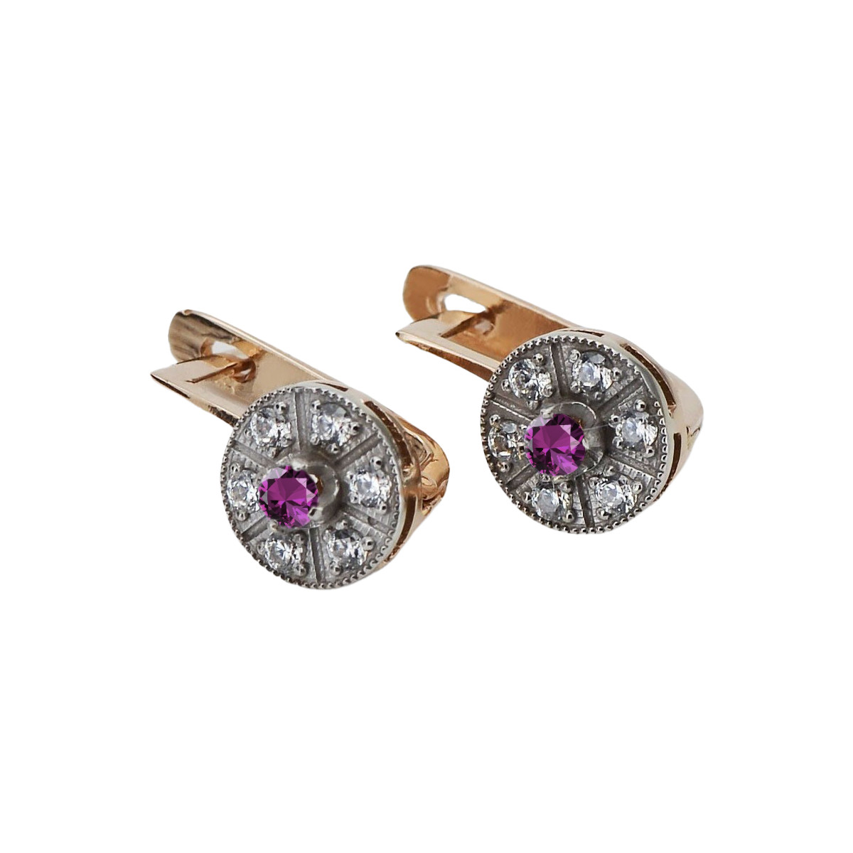 Pendientes vintage de Amatista, Oro rosa y blanco de 14K vec161rw