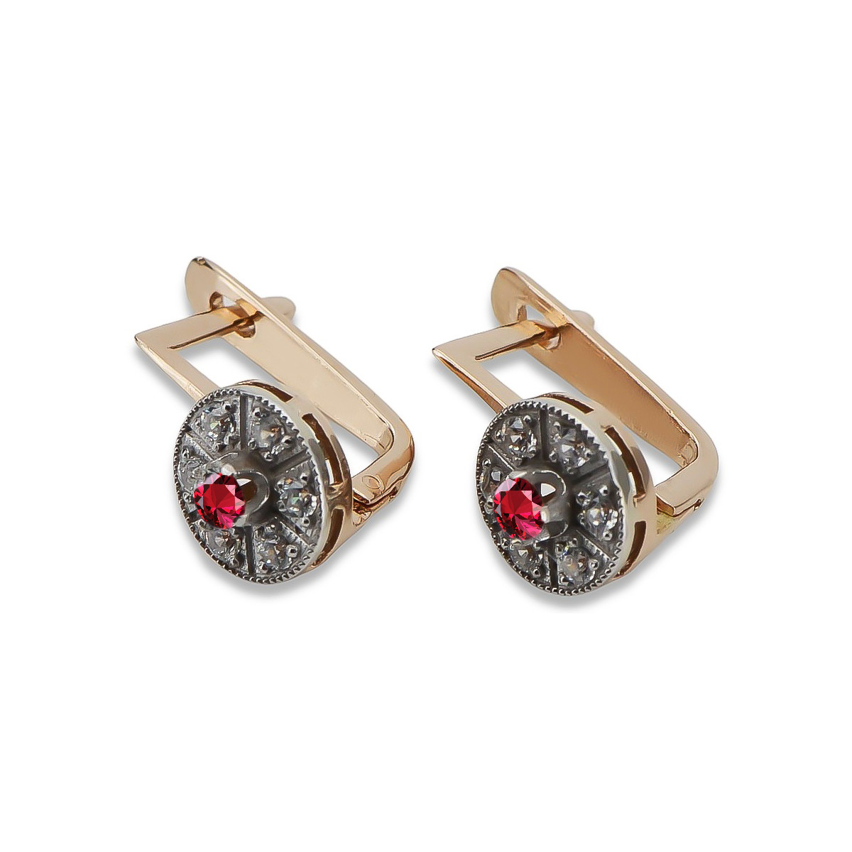 Boucles d'oreilles Vintage Rubis Or Rose et Blanc 14 carats vec161rw