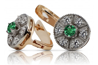 Emerald, Original Vintage 14K Rose White Gold Earrings vec161rw