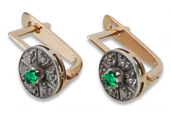 Emerald, Original Vintage 14K Rose White Gold Earrings vec161rw