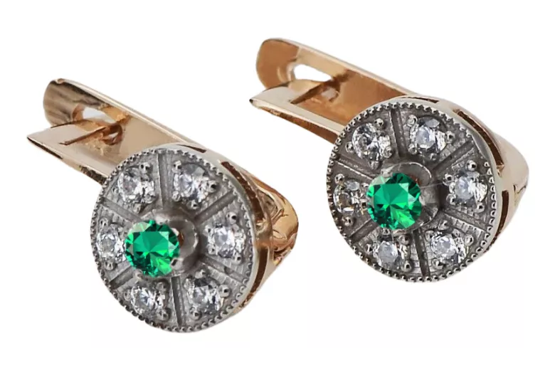 Emerald, Original Vintage 14K Rose White Gold Earrings vec161rw