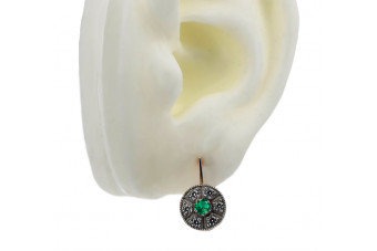 Emerald, Original Vintage 14K Rose White Gold Earrings vec161rw