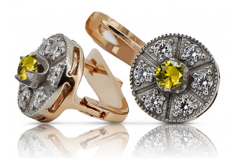 Pendientes vintage de oro rosa y blanco de 14k con peridoto amarillo vec161rw