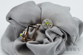 Pendientes vintage de oro rosa y blanco de 14k con peridoto amarillo vec161rw