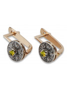 Vintage Rose Gold Peridot Earrings with White Gold Accents vec161rw