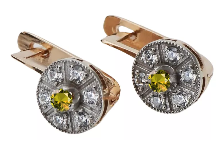 Vintage Rose Gold Peridot Earrings with White Gold Accents vec161rw