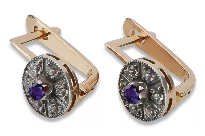 Vintage Rose Gold Alexandrite Earrings - Original 14K White Gold vec161rw