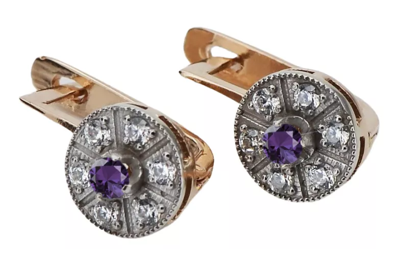 Vintage Rose Gold Alexandrite Earrings - Original 14K White Gold vec161rw