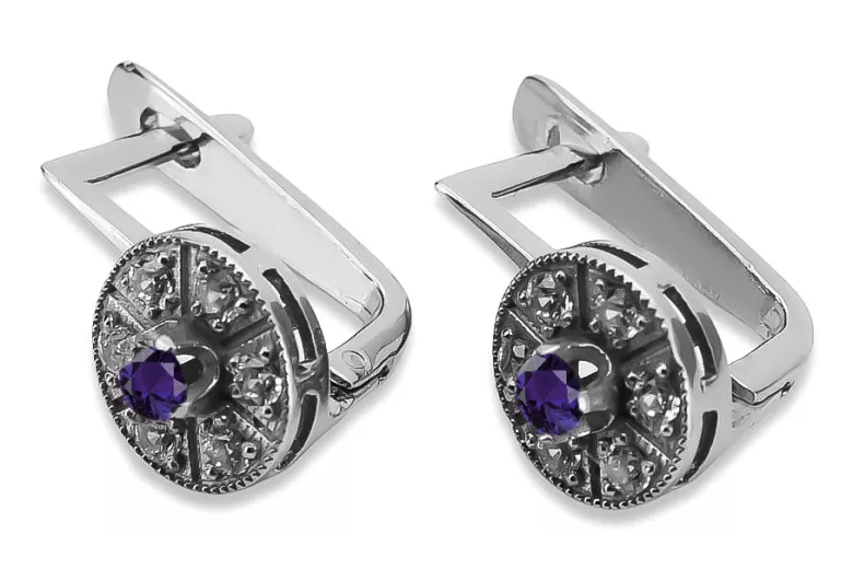 Exquisite 14K White Gold Alexandrite Earrings - Vintage Style vec161w vec161w