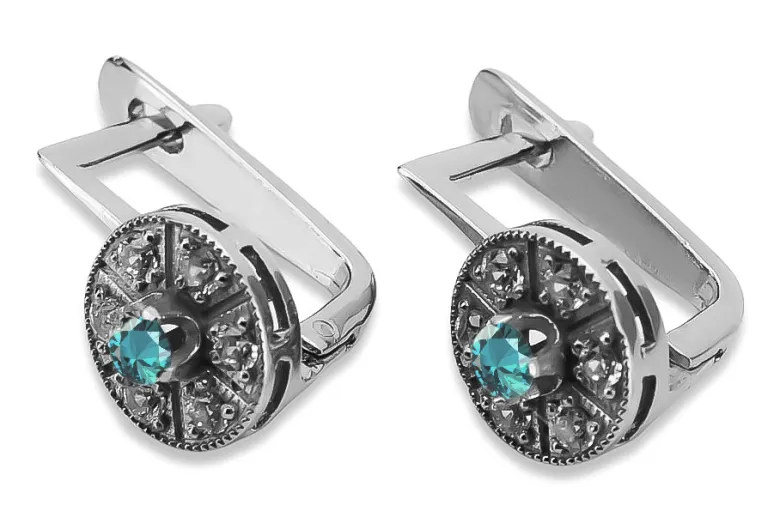 Elegant 14K White Gold Aquamarine Vintage Earrings vec161w vec161w