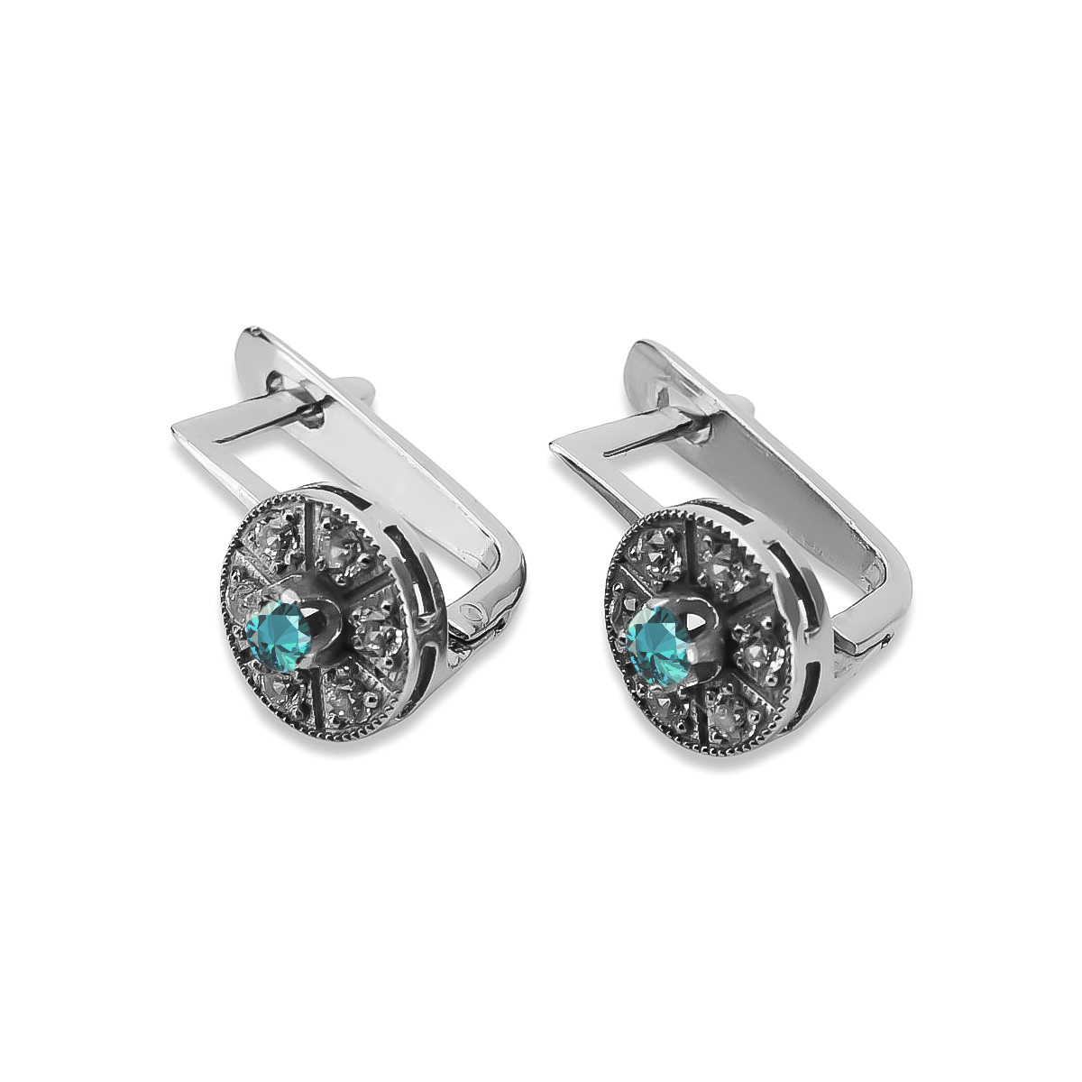 Boucles d'oreilles classiques en or blanc 14 carats 585 avec aigue-marine vec161w Vintage vec161w