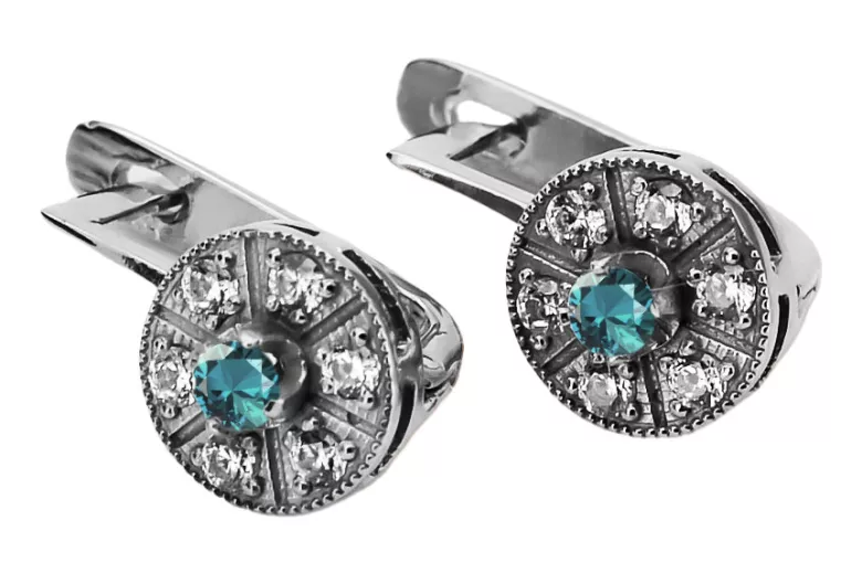 Boucles d'oreilles classiques en or blanc 14 carats 585 avec aigue-marine vec161w Vintage vec161w