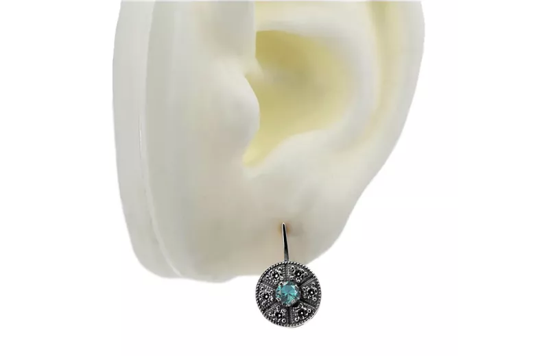 Boucles d'oreilles classiques en or blanc 14 carats 585 avec aigue-marine vec161w Vintage vec161w