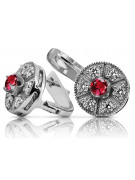 "Elegant Ruby Stud Earrings in 14K White Gold - vec161w" Vintage vec161w