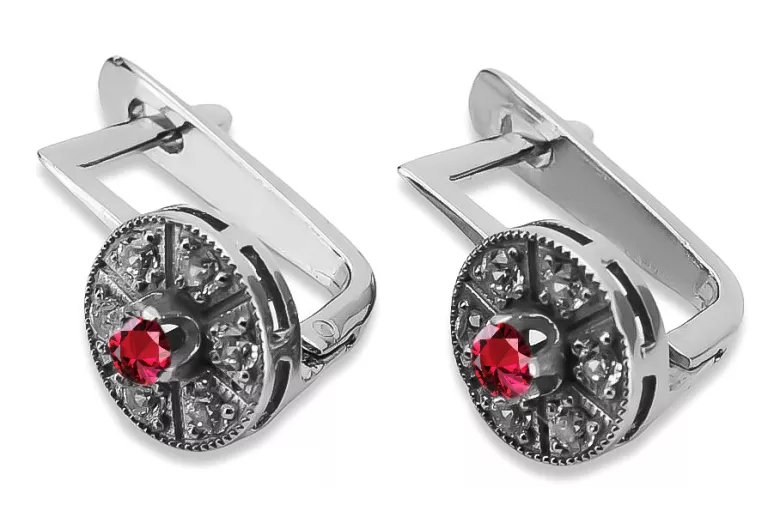 "Elegant Ruby Stud Earrings in 14K White Gold - vec161w" Vintage vec161w