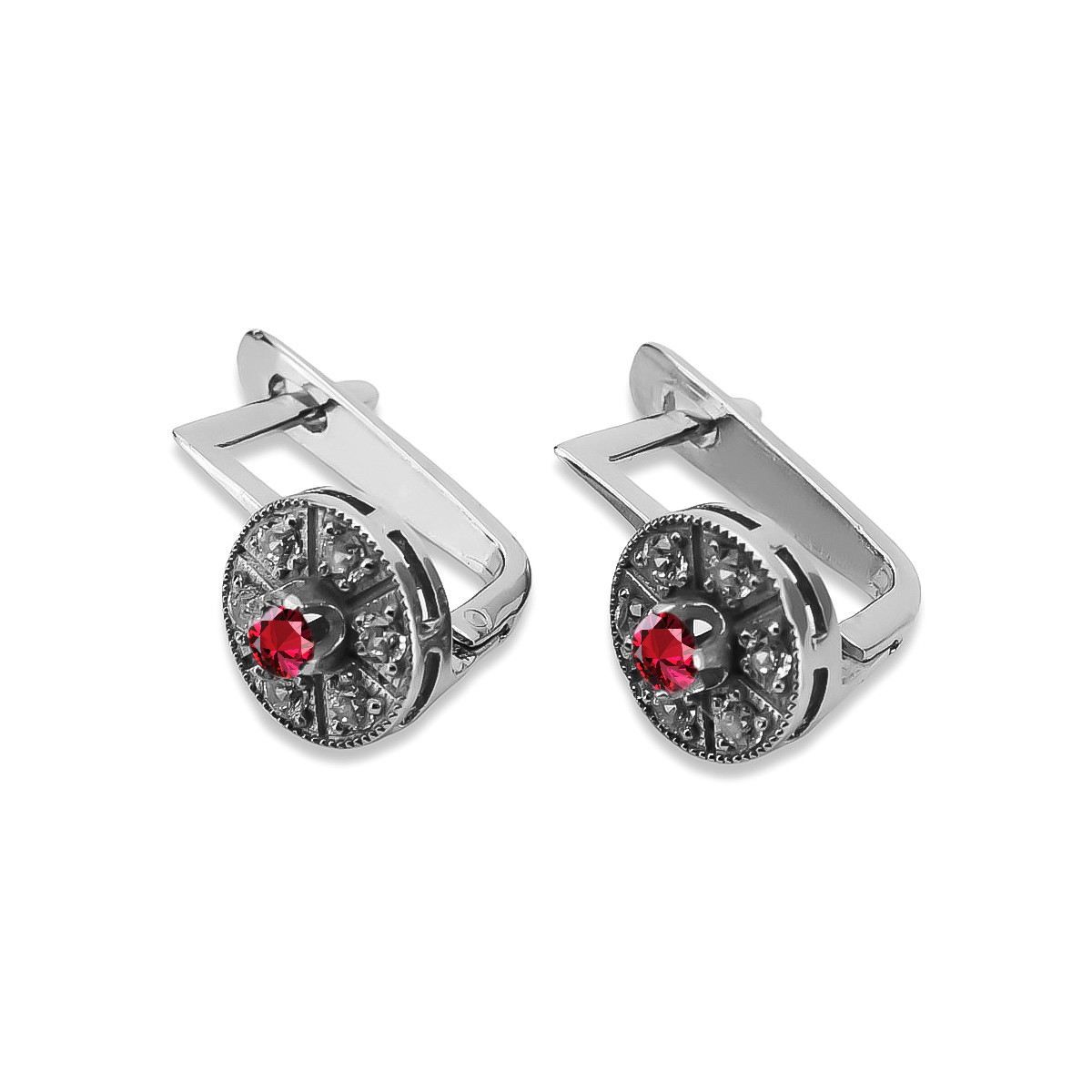 "Elegant Ruby Stud Earrings in 14K White Gold - vec161w" Vintage vec161w