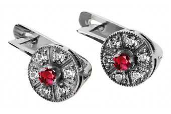 Élégantes boucles d'oreilles en rubis et or blanc vintage 14 carats vec161w Vintage vec161w