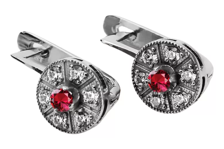 "Elegant Ruby Stud Earrings in 14K White Gold - vec161w" Vintage vec161w