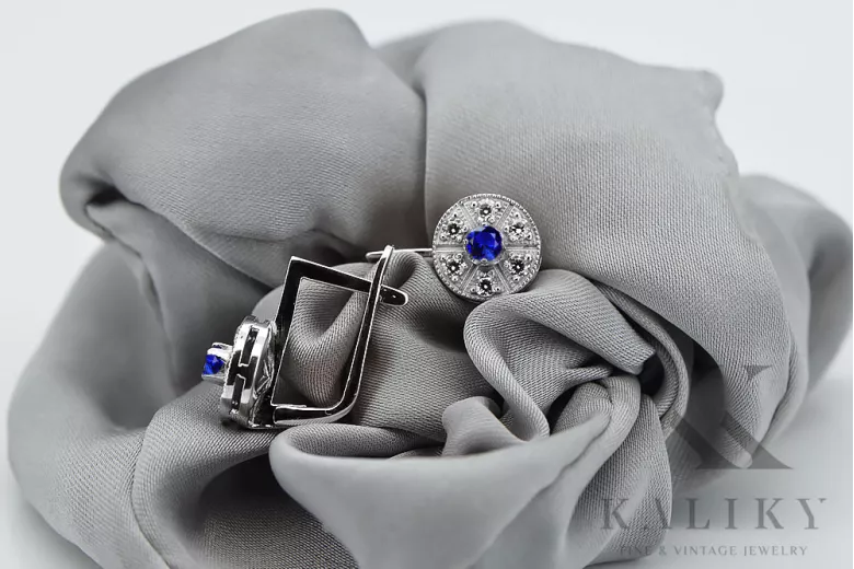 "Elegant Sapphire 14k White Gold Earrings - Vintage Style vec161w" Vintage vec161w