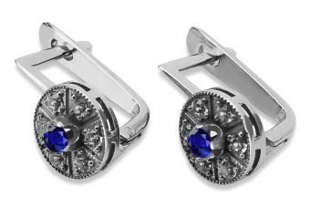 "Elegant Sapphire 14k White Gold Earrings - Vintage Style vec161w" Vintage vec161w