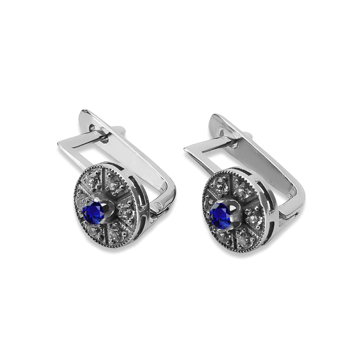 Boucles d'oreilles anciennes en or blanc 14 carats 585 avec saphirs vec161w Vintage vec161w