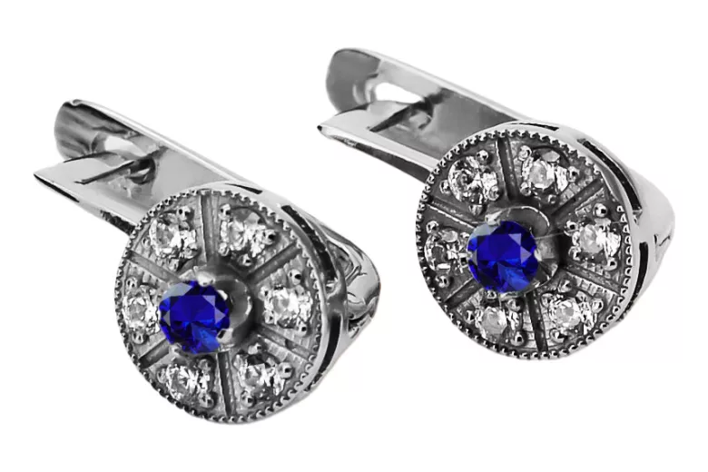 "Elegant Sapphire 14k White Gold Earrings - Vintage Style vec161w" Vintage vec161w