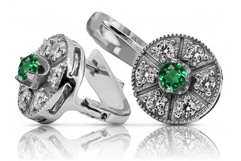 "Смарагдові сережки з білого 14 тисяч золота vec161w" Vintage vec161w