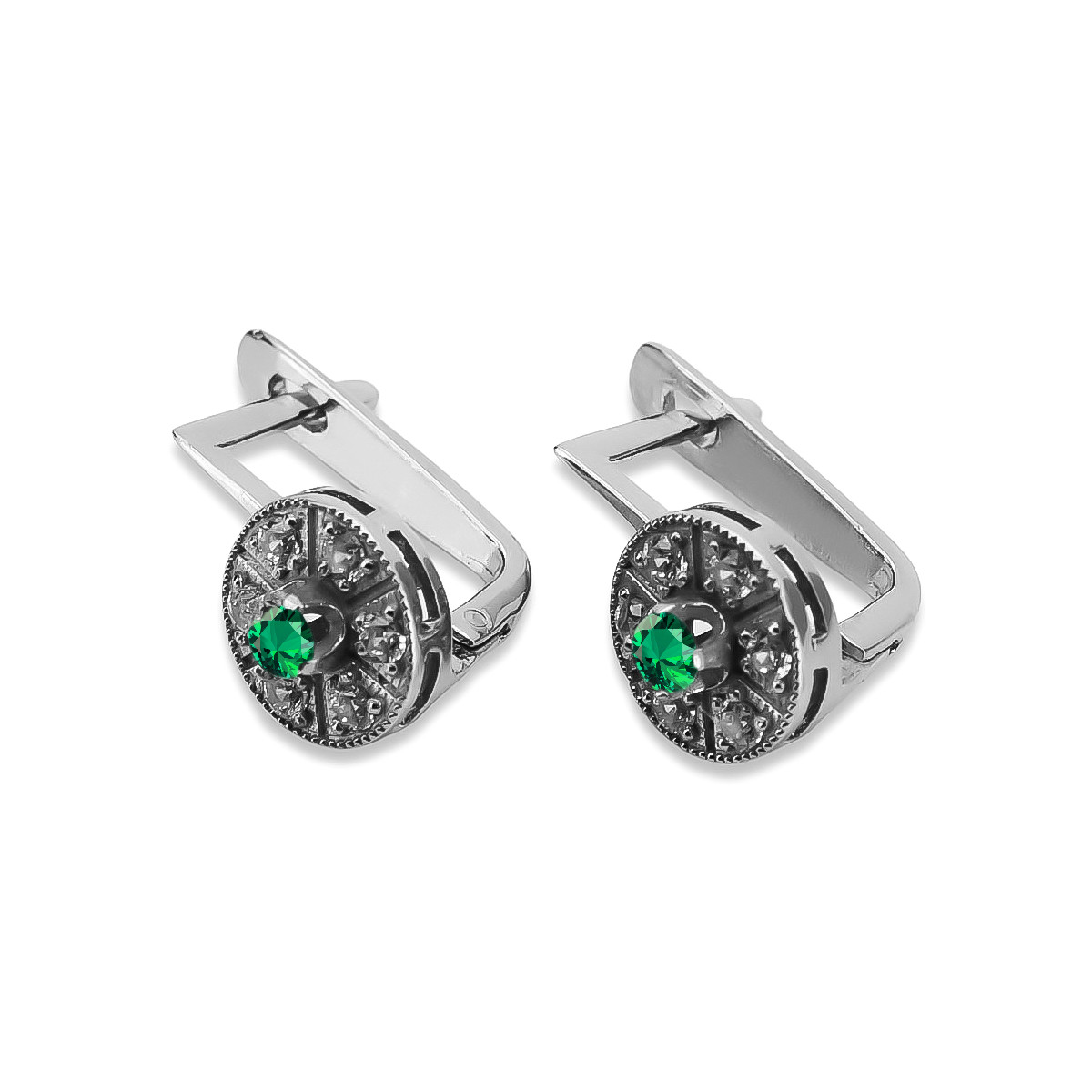 "Classic Emerald Studs in 14K White Gold vec161w" Vintage vec161w