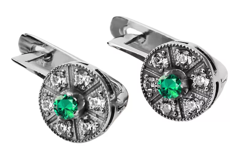 "Classic Emerald Studs in 14K White Gold vec161w" Vintage vec161w