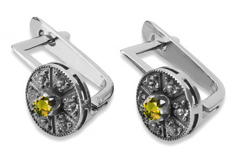 Vintage 14K White Gold Peridot Earrings with Yellow Accent Stones vec161w