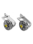 Vintage 14K White Gold Peridot Earrings with Yellow Accent Stones vec161w