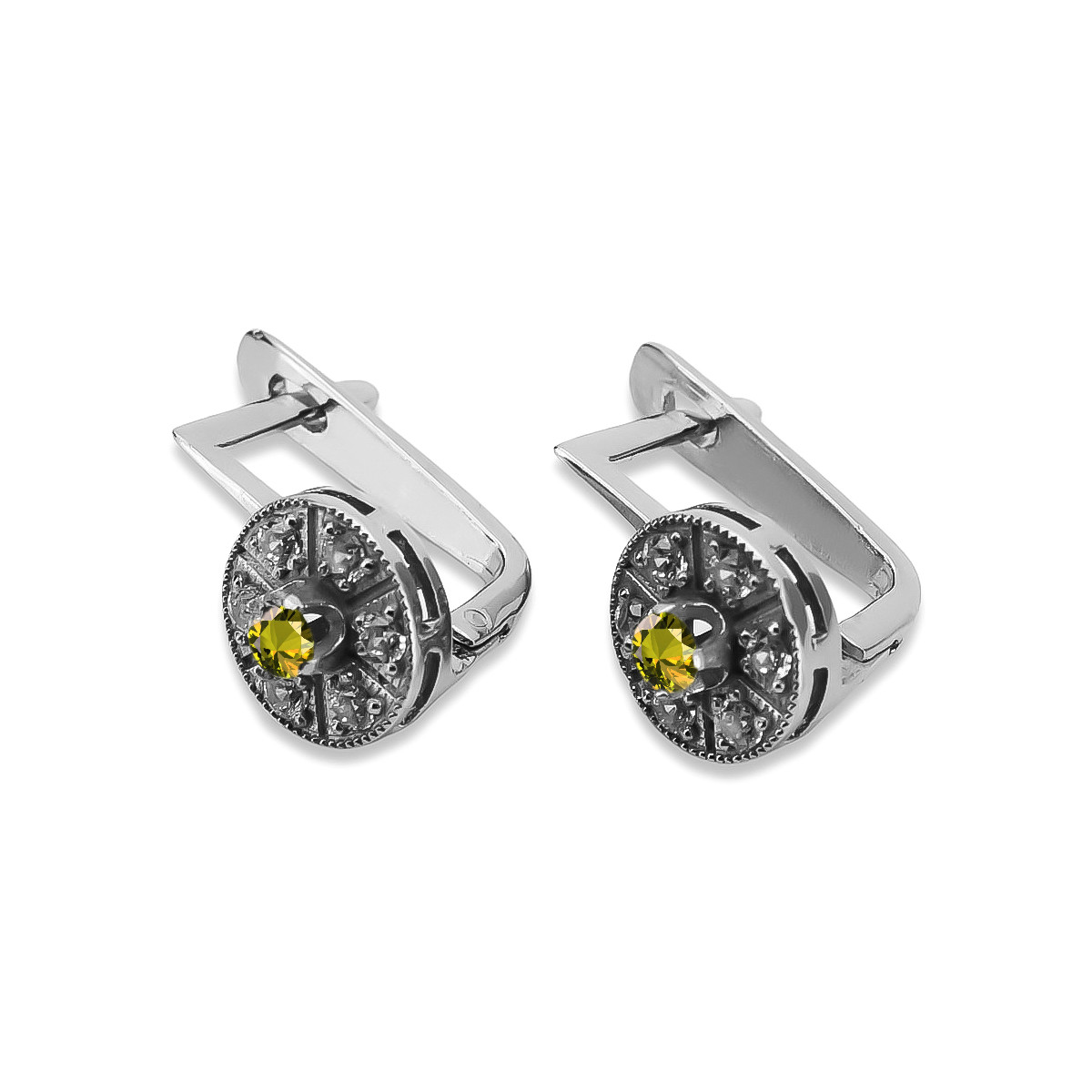 Pendientes de oro blanco de 14k con peridoto amarillo Vintage vec161w