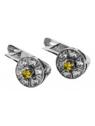 Vintage 14K White Gold Peridot Earrings with Yellow Accent Stones vec161w