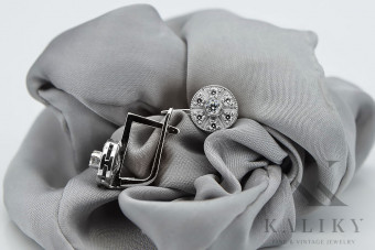Boucles d'oreilles élégantes en or blanc 14 carats avec zircones, style vintage vec161w Vintage vec161w