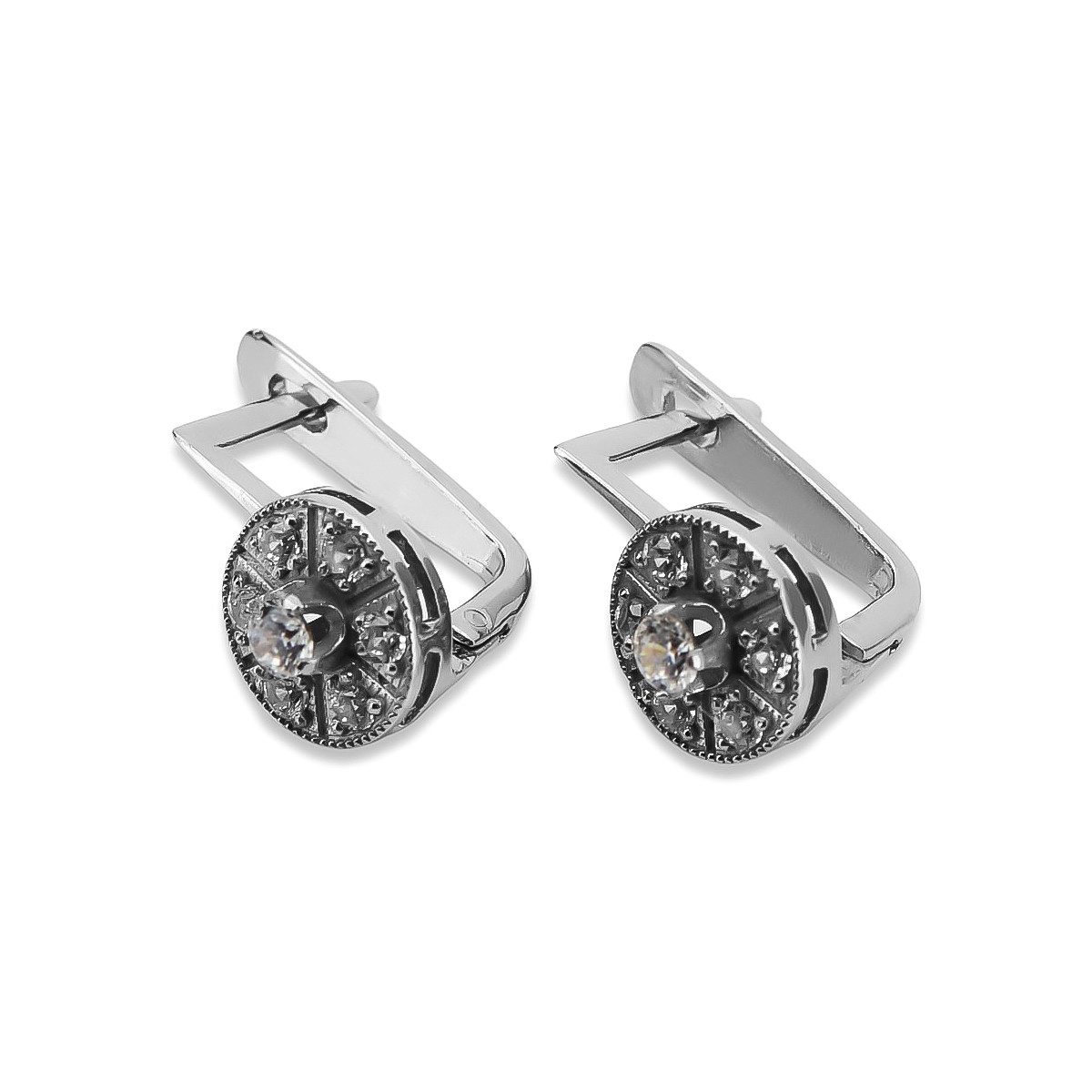 "Elegantes Pendientes de Oro Blanco de 14 Quilates con Zirconia Vec161w" Vintage vec161w