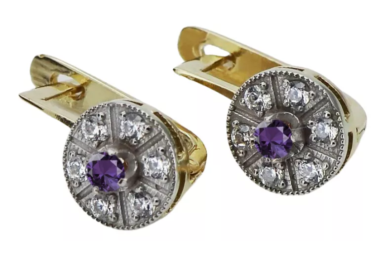 "Boucles d'oreilles en or jaune vintage 14k 585 avec alexandrite vec161yw" Vintage vec161yw