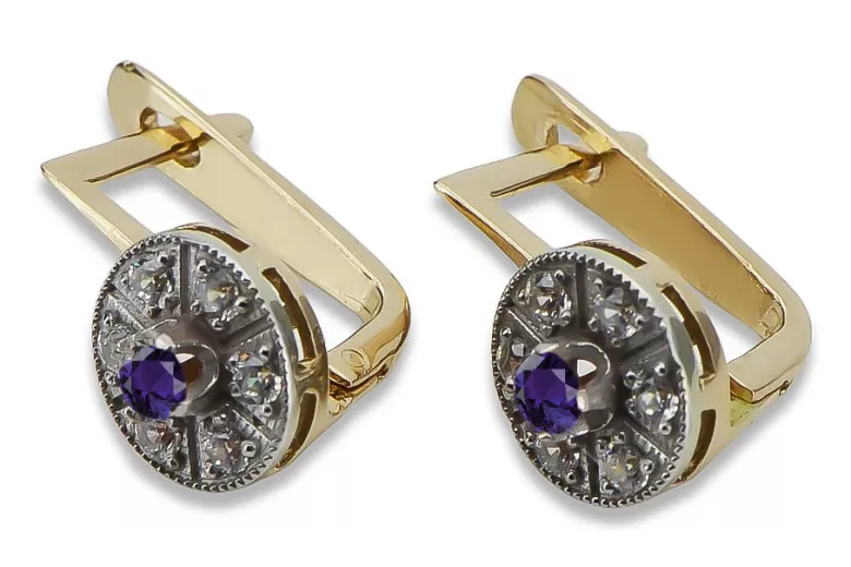 "Boucles d'oreilles en or jaune vintage 14k 585 avec alexandrite vec161yw" Vintage vec161yw