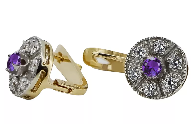 Cercei eleganți din aur alb galben 14K cu alexandrite vec161yw Vintage vec161yw